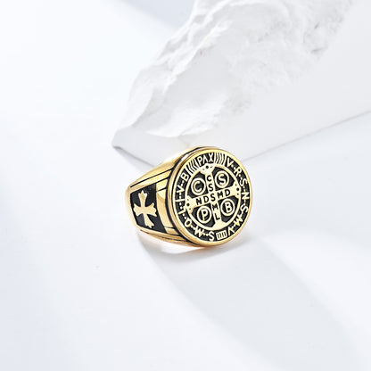 Gothic Kreuz Ring - Edelstahl Männerschmuck mit Okkultem Design - Punk & Rock Accessoire