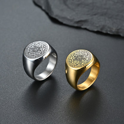Mystischer Siebenstern-Ring - Titanstahl Herrenring mit esoterischem Design