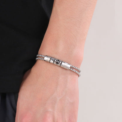 Edelstahl-Armband für Männer mit maritimen Motiven - Anker, Steuerrad, Lebensbaum und Sterne in 2-lagigem Design