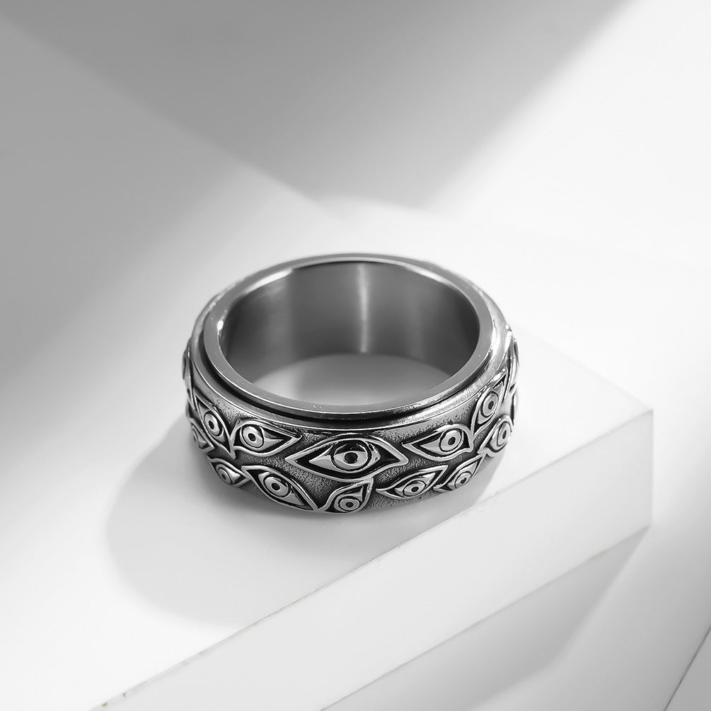 Dämonen-Auge Titanring für Herren | Drehbarer Anti-Stress-Ring - 316L Edelstahl im Vintage-Design