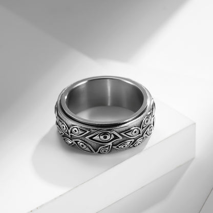 Dämonen-Auge Titanring für Herren | Drehbarer Anti-Stress-Ring - 316L Edelstahl im Vintage-Design