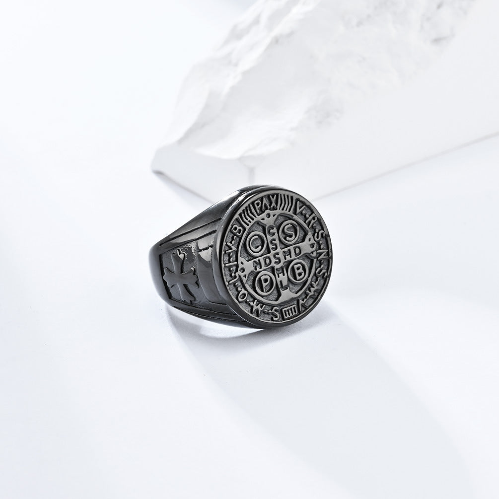 Gothic Kreuz Ring - Edelstahl Männerschmuck mit Okkultem Design - Punk & Rock Accessoire