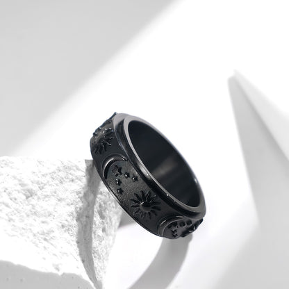 Stern-Mond-Sonne Titanring | Drehbarer Anti-Stress-Ring - 316L Edelstahl mit Himmelsmotiv