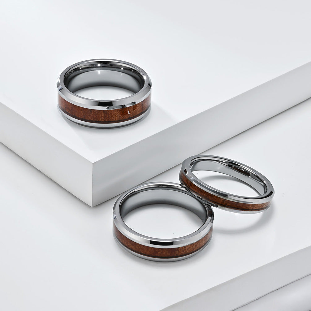 PIOWNN® Schlichter Wolframkarbid Ring mit Holzoptik - 4-6-8mm Unisex Partnerringe
