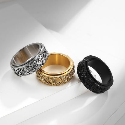Dämonen-Auge Titanring für Herren | Drehbarer Anti-Stress-Ring - 316L Edelstahl im Vintage-Design