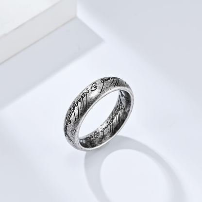 Herr der Ringe Ring - Titanstahl Mittelerde-Replik mit Elfen-Inschriften - Filmgenaue Dark Edition