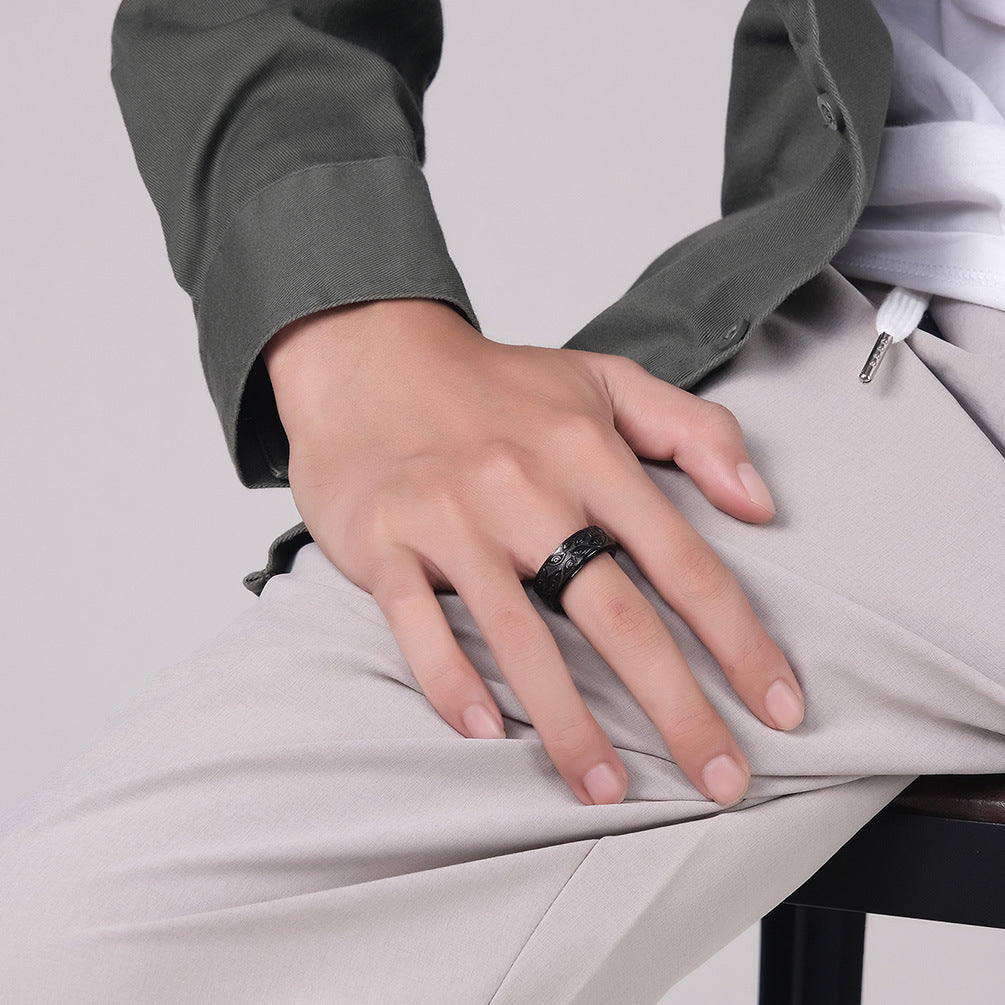 Dämonen-Auge Titanring für Herren | Drehbarer Anti-Stress-Ring - 316L Edelstahl im Vintage-Design