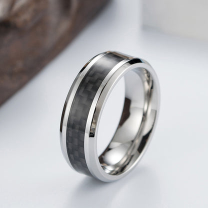 Titanstahl Ring mit Carbonfaser - Moderner Männerschmuck - Leichter & Hochfester Herrenring