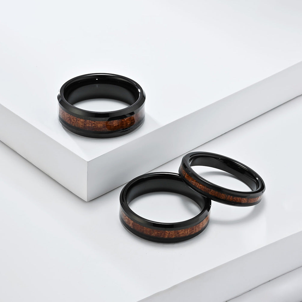 PIOWNN® Schlichter Wolframkarbid Ring mit Holzoptik - 4-6-8mm Unisex Partnerringe
