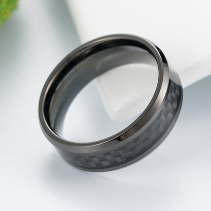 Titanstahl Ring mit Carbonfaser - Moderner Männerschmuck - Leichter & Hochfester Herrenring