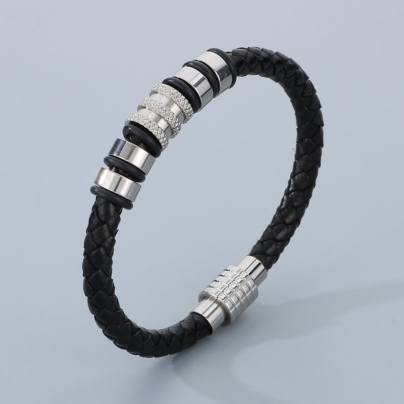 Ledergeflecht-Armband für Herren mit Edelstahl-Magnetverschluss