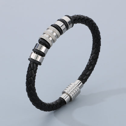 Ledergeflecht-Armband für Herren mit Edelstahl-Magnetverschluss