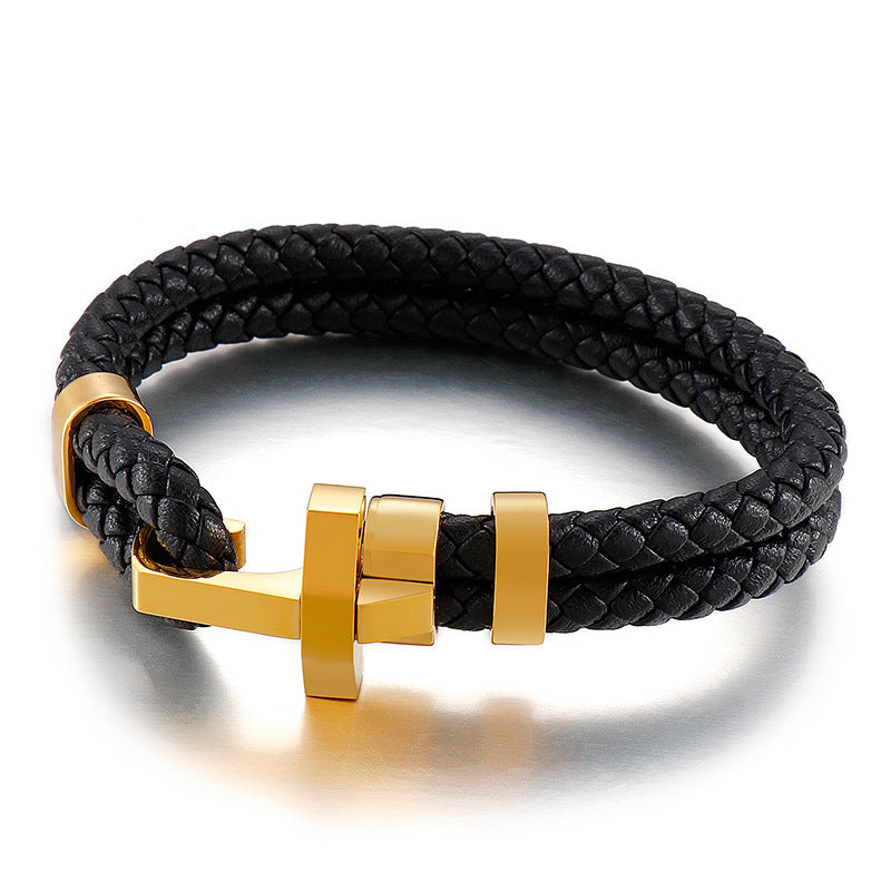 Edelstahl Armband für Herren – Stilvolles Ledergeflecht mit geometrischem Verschluss