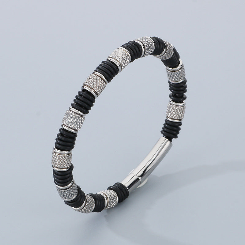 Edelstahl-Armband für Männer mit Microfaser-Leder-Einsatz – Zeitloses Perlen-Design für Business & Freizeit