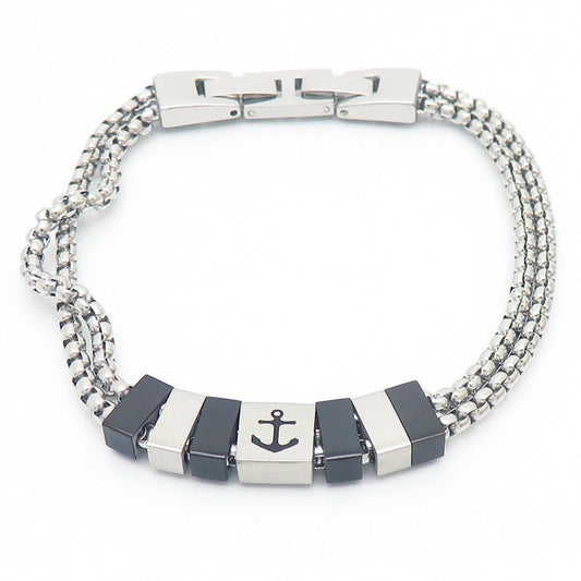 Edelstahl-Armband für Männer mit maritimen Motiven - Anker, Steuerrad, Lebensbaum und Sterne in 2-lagigem Design