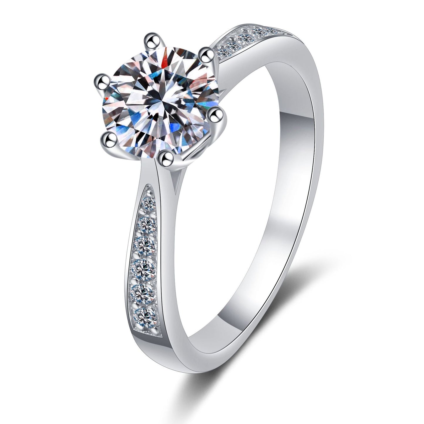 Sechskrallen-Zirkonia Ring mit Mikrofasung – 6,5mm|8mm – 925er Sterlingsilber rhodiniert