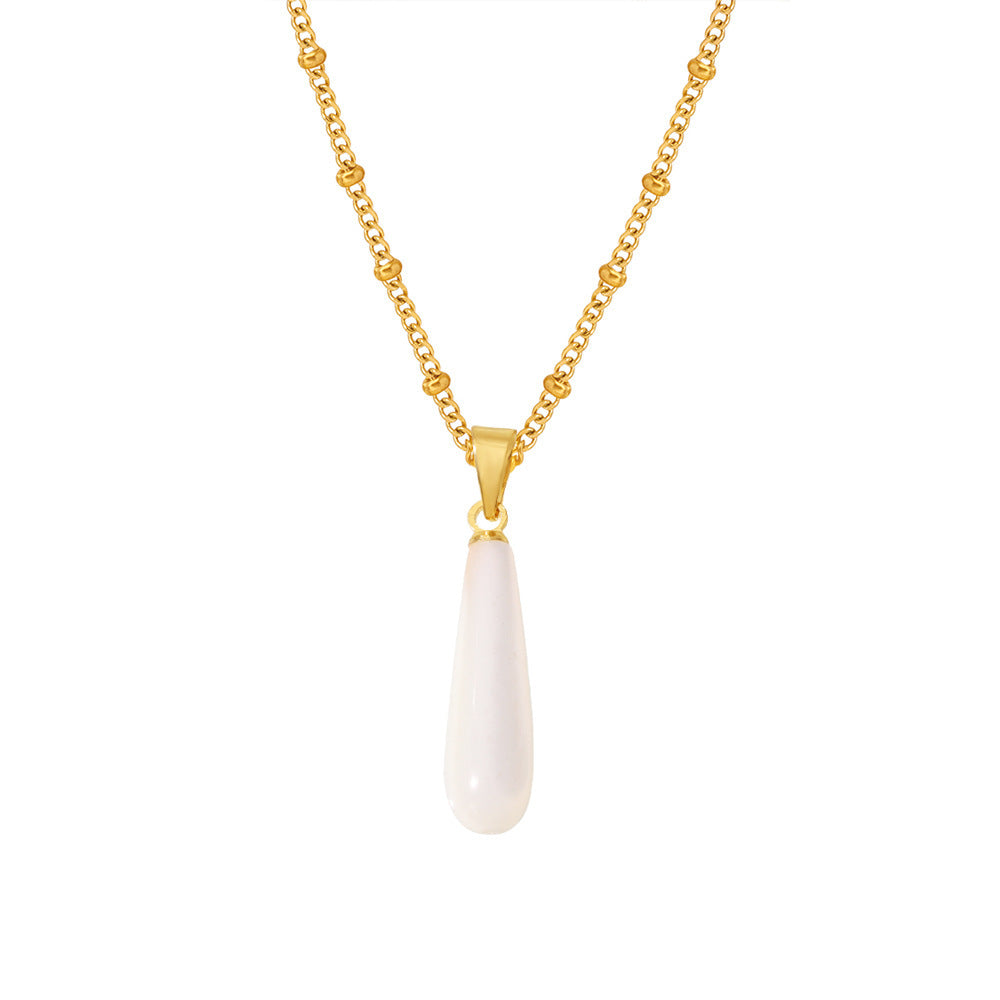 Tropfenförmige Muschel Anhänger Kette - Edelstahl 18k Gold beschichtet | Stahlfarbe (2 Farben wählbar)