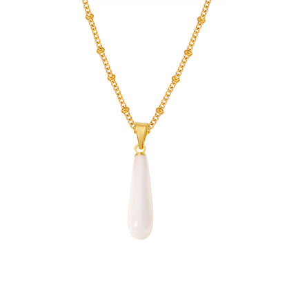 Tropfenförmige Muschel Anhänger Kette - Edelstahl 18k Gold beschichtet | Stahlfarbe (2 Farben wählbar)