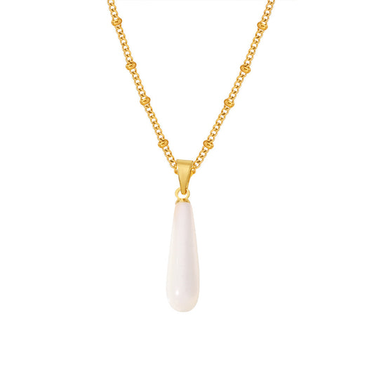 Tropfenförmige Muschel Anhänger Kette - Edelstahl 18k Gold beschichtet | Stahlfarbe (2 Farben wählbar)