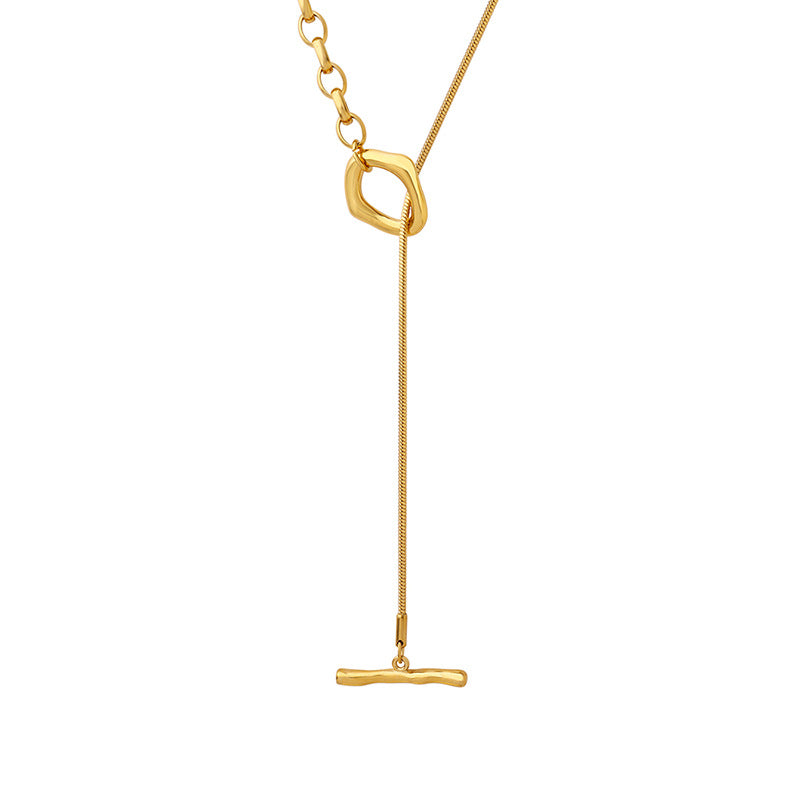 OT-Verschluss Halskette mit verstellbarer Länge | Titanstahl 18k Gold oder Stahlfarben | Trendiger Pulloverketten-Schmuck | Elegante Layering-Kette für Frauen