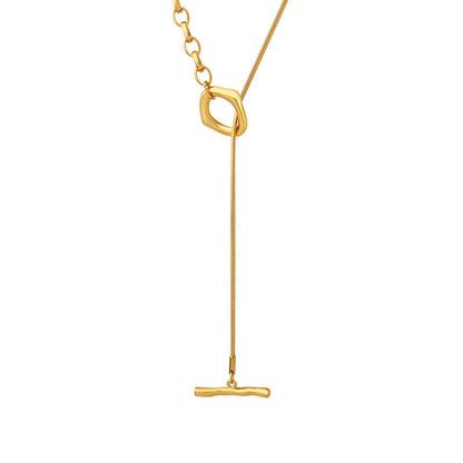 OT-Verschluss Halskette mit verstellbarer Länge | Titanstahl 18k Gold oder Stahlfarben | Trendiger Pulloverketten-Schmuck | Elegante Layering-Kette für Frauen