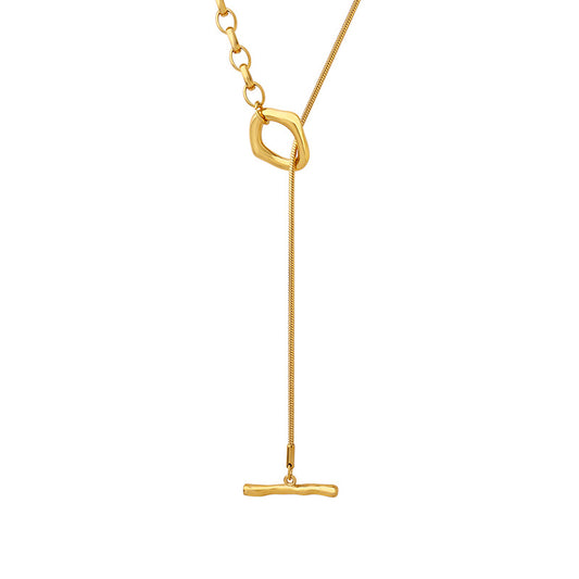OT-Verschluss Halskette mit verstellbarer Länge | Titanstahl 18k Gold oder Stahlfarben | Trendiger Pulloverketten-Schmuck | Elegante Layering-Kette für Frauen