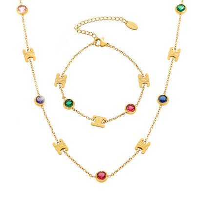 Edles Zirkon Schmuck Set (Halskette + Armband) aus Stahl - PVD vergoldet in 2 Farben | Gold & Silber | Hochwertiger Damenschmuck Geschenk