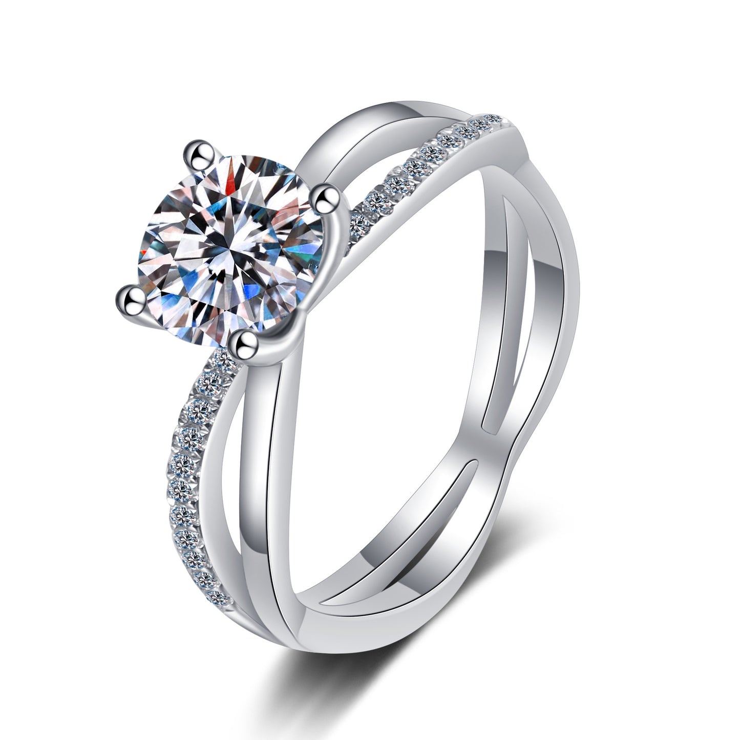 Vierkrallen Zirkonia Ring (1ct) mit verschlungenem Kabelband – 925er Sterlingsilber rhodiniert