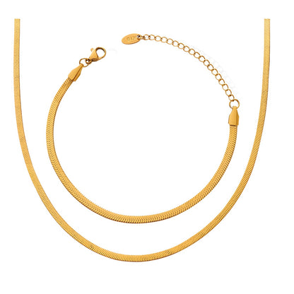 Minimalistische Kettenglieder Halskette (Schlüsselbein & Classic) + Armband - Vergoldet & Edelstahl-Optik