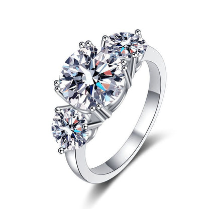 Drei-Lebenssteine Luxus Ring mit 3ct Zirkonia (2ct + 0.5ct x2) | S925 Sterlingsilber mit Rhodium-Plattierung