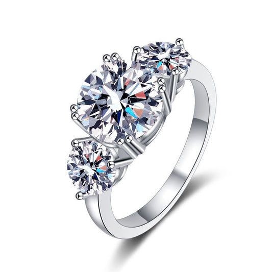 Drei-Lebenssteine Luxus Ring mit 3ct Zirkonia (2ct + 0.5ct x2) | S925 Sterlingsilber mit Rhodium-Plattierung