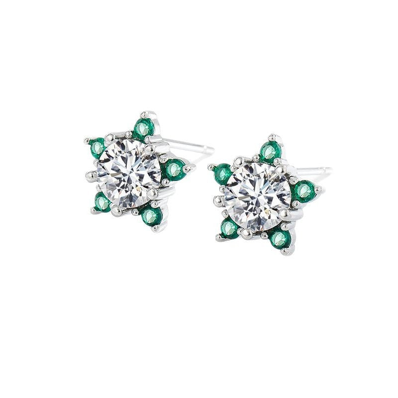 Sterne Ohrringe mit Zirkonia - Kupfer rhodiniert (Weißgold-Optik) & 925er Silber Ohrstecker