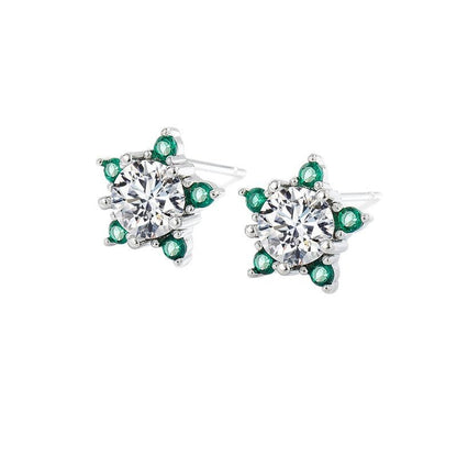 Sterne Ohrringe mit Zirkonia - Kupfer rhodiniert (Weißgold-Optik) & 925er Silber Ohrstecker