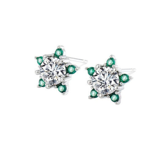 Sterne Ohrringe mit Zirkonia - Kupfer rhodiniert (Weißgold-Optik) & 925er Silber Ohrstecker