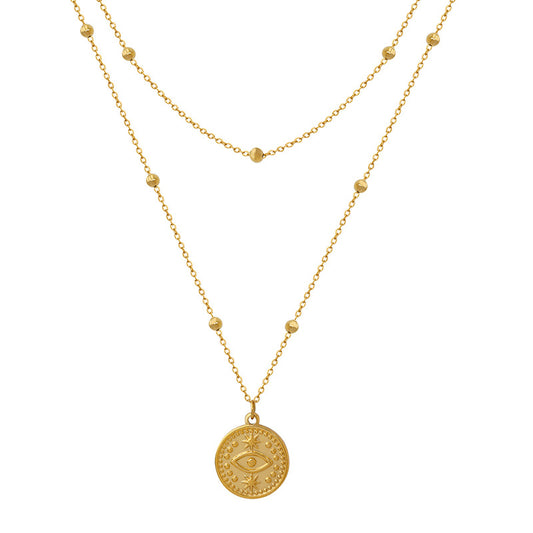 Französischer Vintage-Augen-Anhänger – Doppelschichtige Halskette in Gold oder Silber