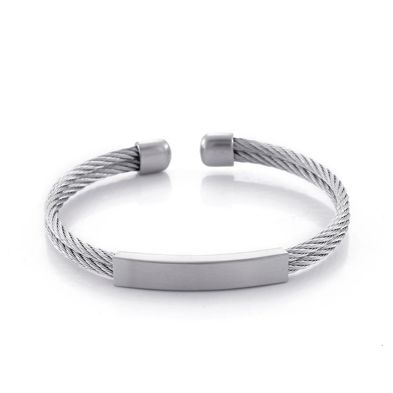 Offenes Herren-Armband aus Edelstahl – Geflochtenes Drahtseil mit Twisted-Look