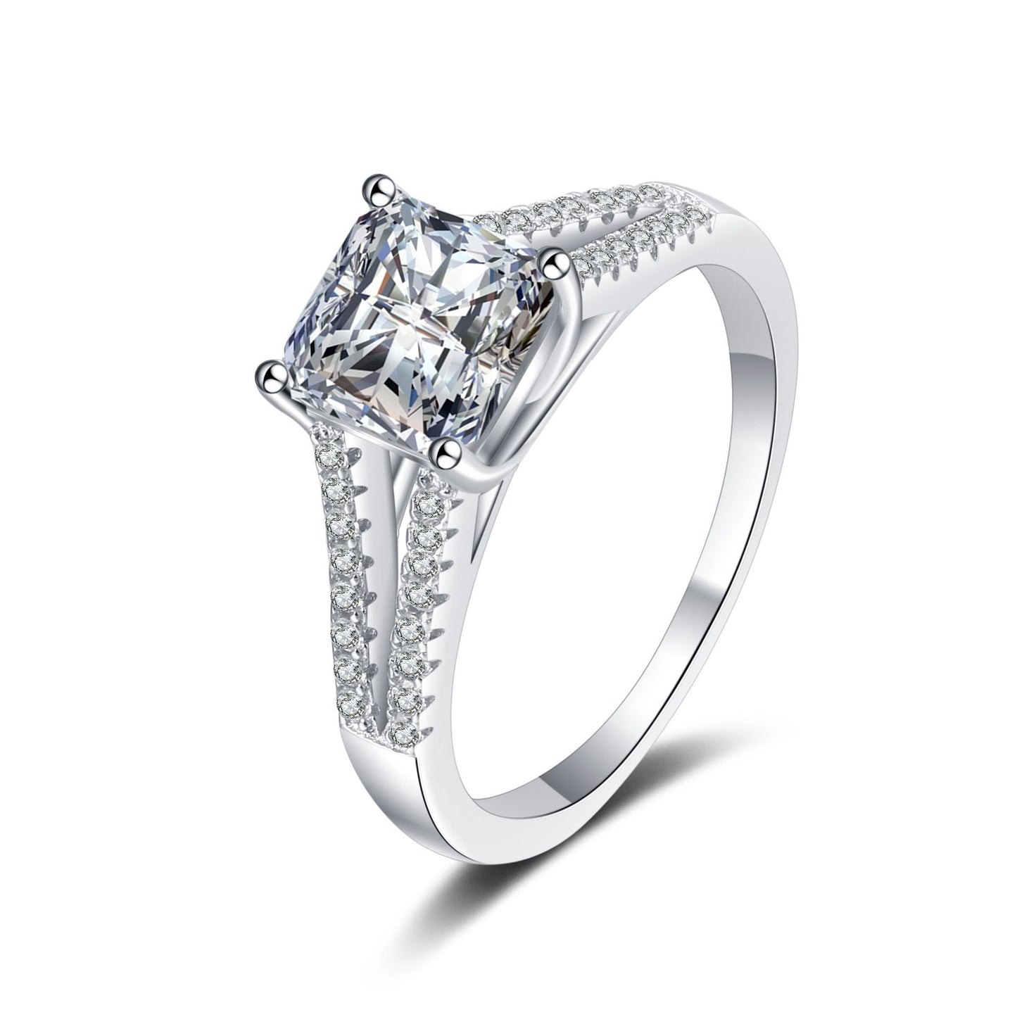Asscher-Schliff Zirkonia Ring (2ct) mit Mikrofasung – 925er Sterlingsilber rhodiniert