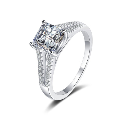 Asscher-Schliff Zirkonia Ring (2ct) mit Mikrofasung – 925er Sterlingsilber rhodiniert