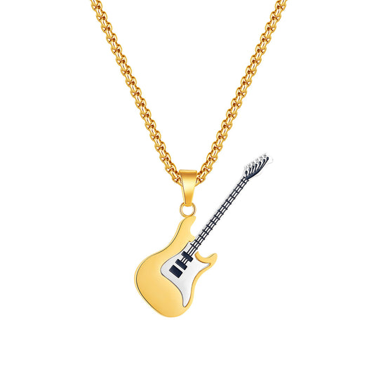 Hip-Hop Gitarren-Anhänger Straßenstyle – Klassisches Titan-Halsband für Männer