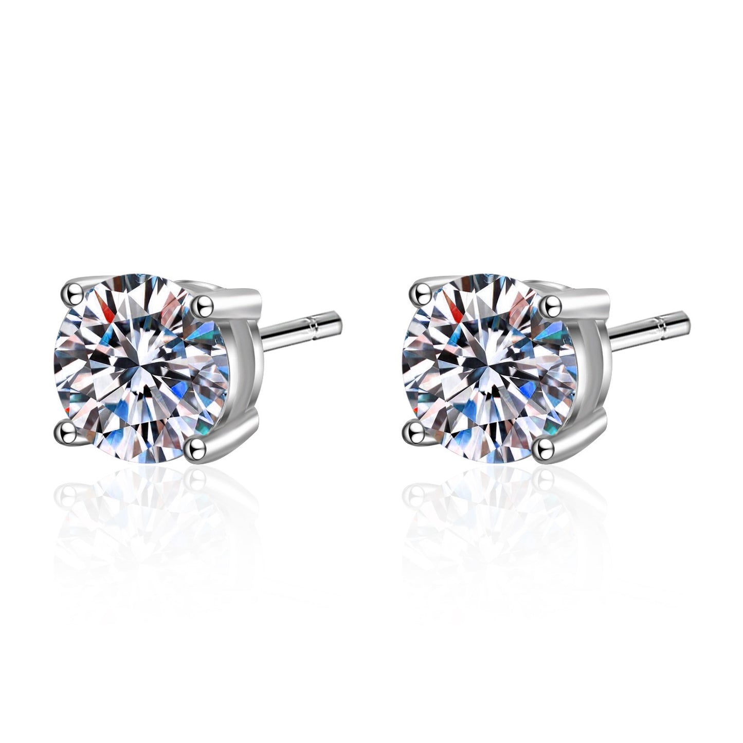 S925 Sterling Silber Ohrstecker mit 4-Zargen-Fassung – Typ A-4mm|5mm|6,5mm Zirkonia – Rhodiumplattiert