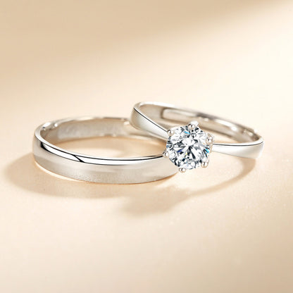 S925 Sterlingsilber Paarringe (6-Prong) - Rhodinierte Weißgold-Optik, verstellbar & mit Zirkonia