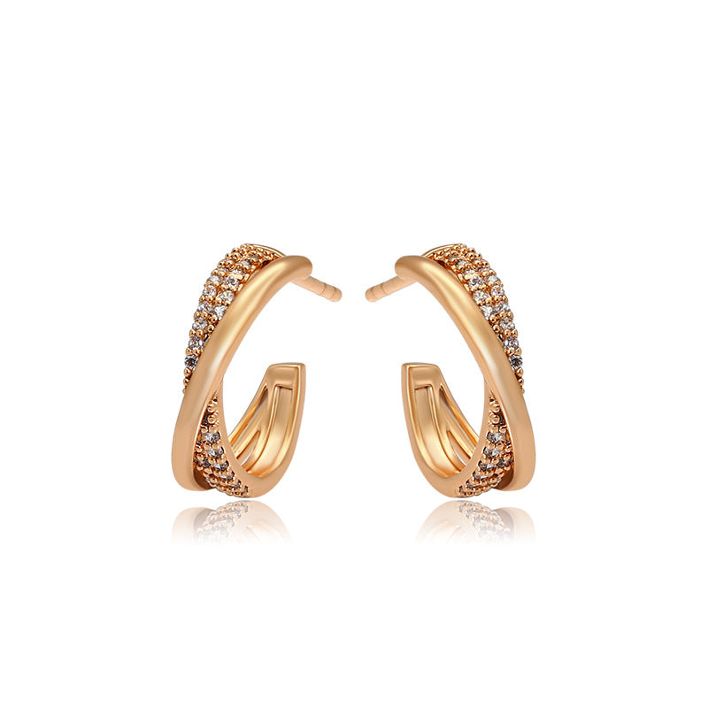Verdrehte Kreuz-Ohrstecker 18K Gold vergoldet | Zirkonia Schmuck | Elegante Ohrringe