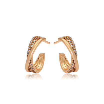 Verdrehte Kreuz-Ohrstecker 18K Gold vergoldet | Zirkonia Schmuck | Elegante Ohrringe
