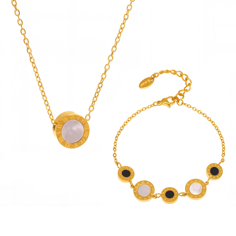 Edles Muschel-Armband & Kettenset mit römischen Ziffern – 3 Farbvarianten