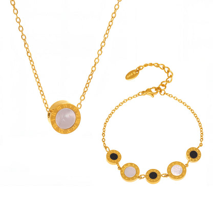 Edles Muschel-Armband & Kettenset mit römischen Ziffern – 3 Farbvarianten