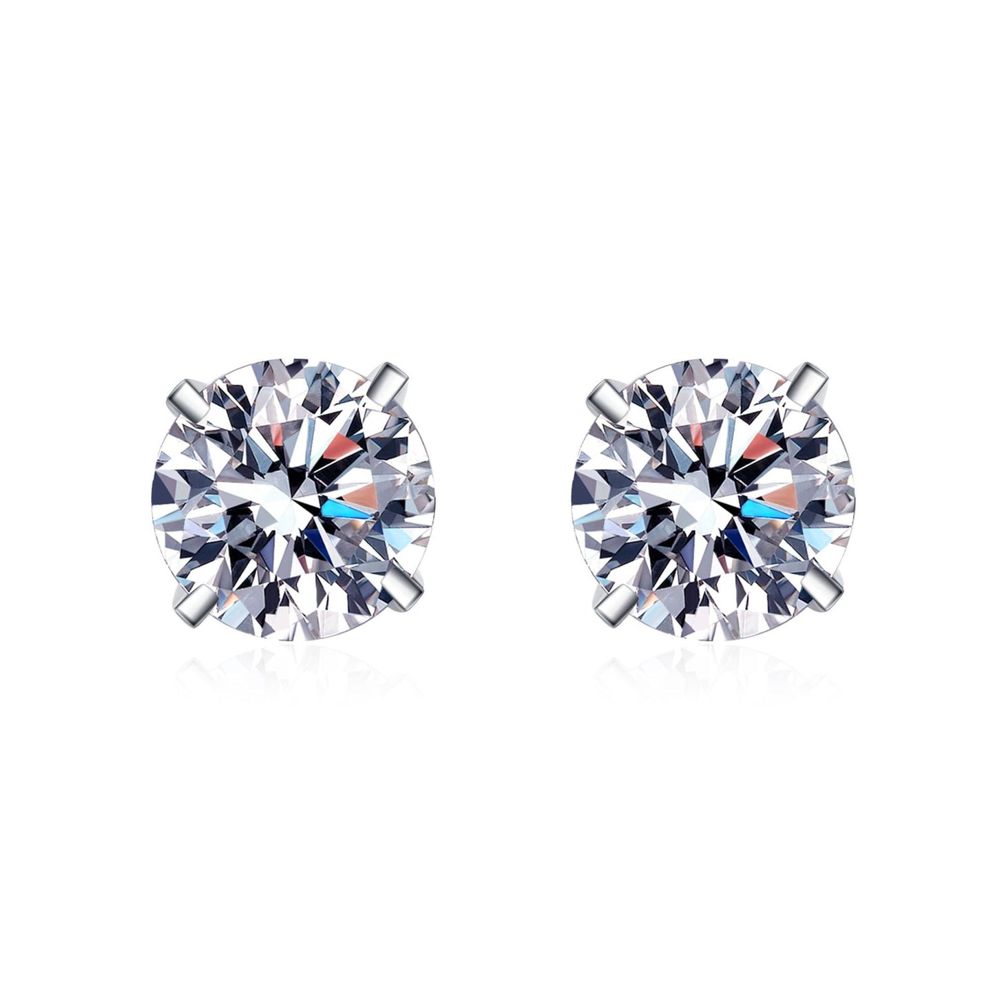 S925 Sterling Silber Ohrstecker mit 4-Zargen-Fassung – 4mm|5mm|6,5mm Zirkonia – Rhodiumplattiert