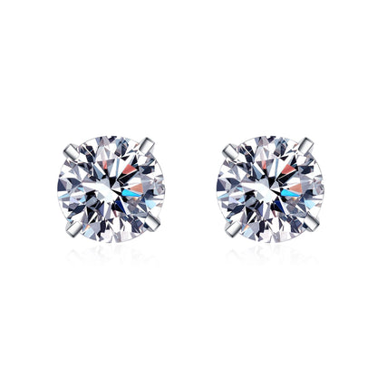 S925 Sterling Silber Ohrstecker mit 4-Zargen-Fassung – 4mm|5mm|6,5mm Zirkonia – Rhodiumplattiert