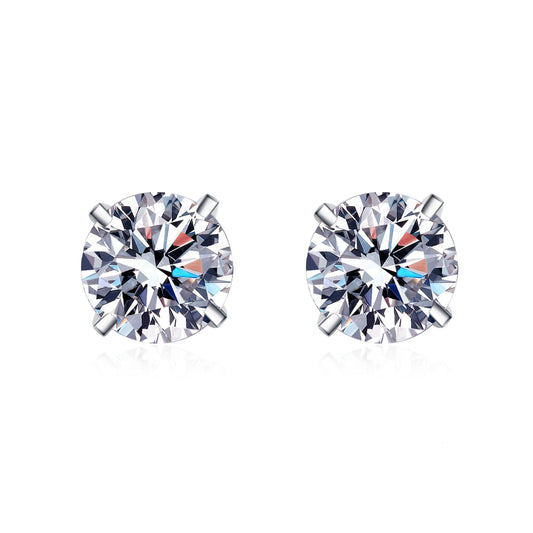 S925 Sterling Silber Ohrstecker mit 4-Zargen-Fassung – 4mm|5mm|6,5mm Zirkonia – Rhodiumplattiert