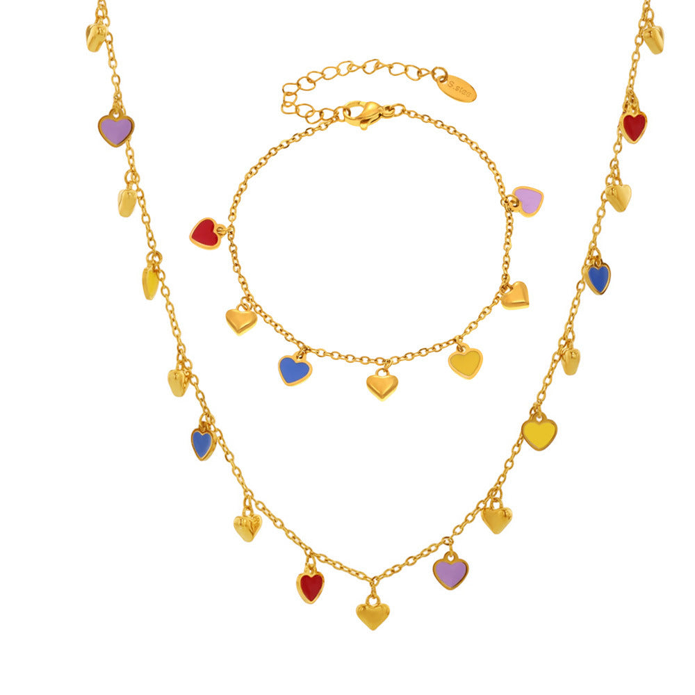 Mehrfarbige Grün-Herz-Kollektion – 18K vergoldeter Edelstahl Schmuck als Armband oder Halskette (wahlweise Gold- oder Silberoptik)