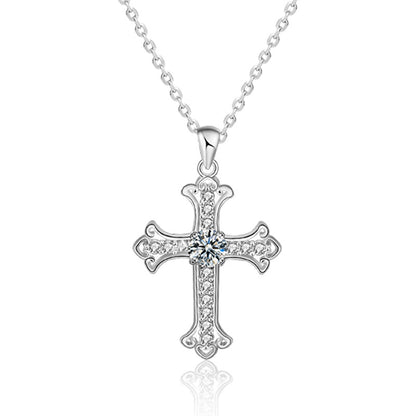 Kreuzanhänger mit Moissanit (0.5ct) | 925 Sterlingsilber mit Rhodium-Plattierung